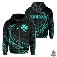 Kanaka Zipper Hoodie Frida Style Turquoise Unisex Black - Polynesian Pride
