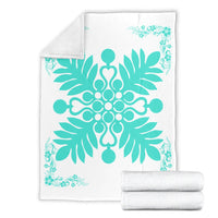 Hawaiian Quilt Maui Plant And Hibiscus Premium Blanket - Turquoise White - AH - Polynesian Pride