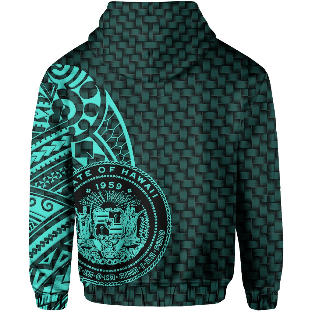 Hawaii Polynesian Zipper Hoodie Turquoise Emboss Style - Polynesian Pride