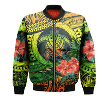 Polynesian Turtle Bomber Jacket Circle Turtle Hibiscus Reggae LT9 Unisex Reggae - Polynesian Pride