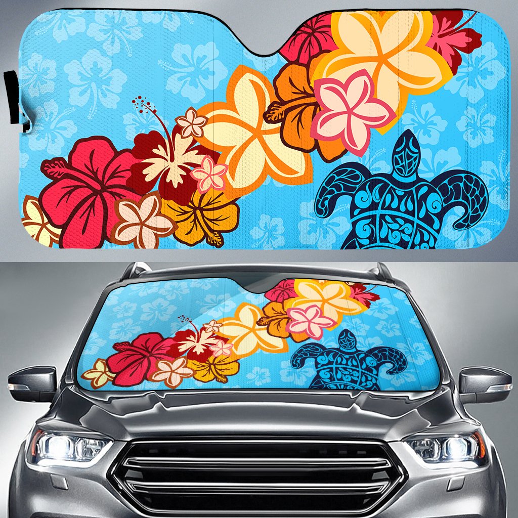 Turtle Flower Dance Car Sun Shade AH Auto Sun Shade Universal Fit White - Polynesian Pride