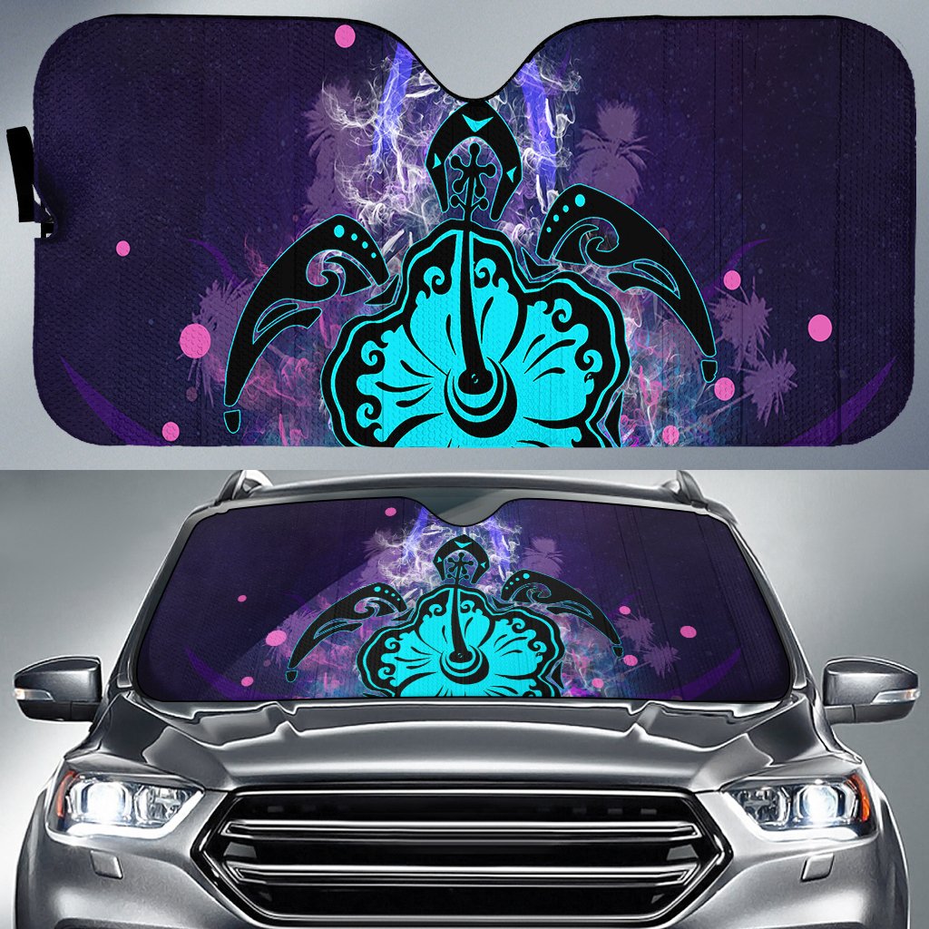 Turtle Hibiscus Galaxy Violet Car Sun Shade AH Auto Sun Shade Universal Fit White - Polynesian Pride