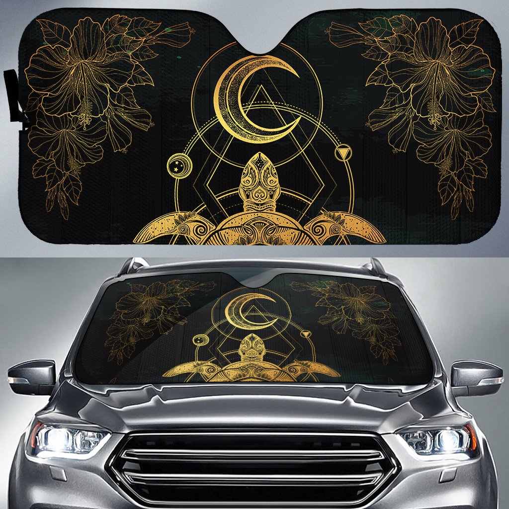 Turtle Hibiscus Golden Galaxy Car Sun Shade AH Auto Sun Shade Universal Fit White - Polynesian Pride