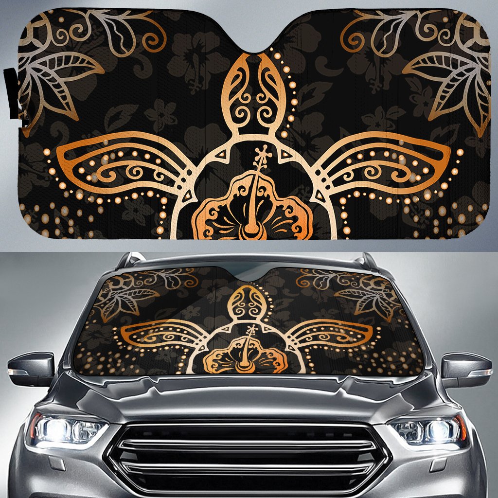 Turtle Hibiscus Orange Car Sun Shade AH Auto Sun Shade Universal Fit White - Polynesian Pride