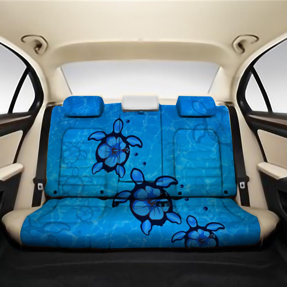 Turtle Hibiscus Swim In Sea Back Seat Cover AH One Size Black Back Car Seat Covers - Polynesian Pride