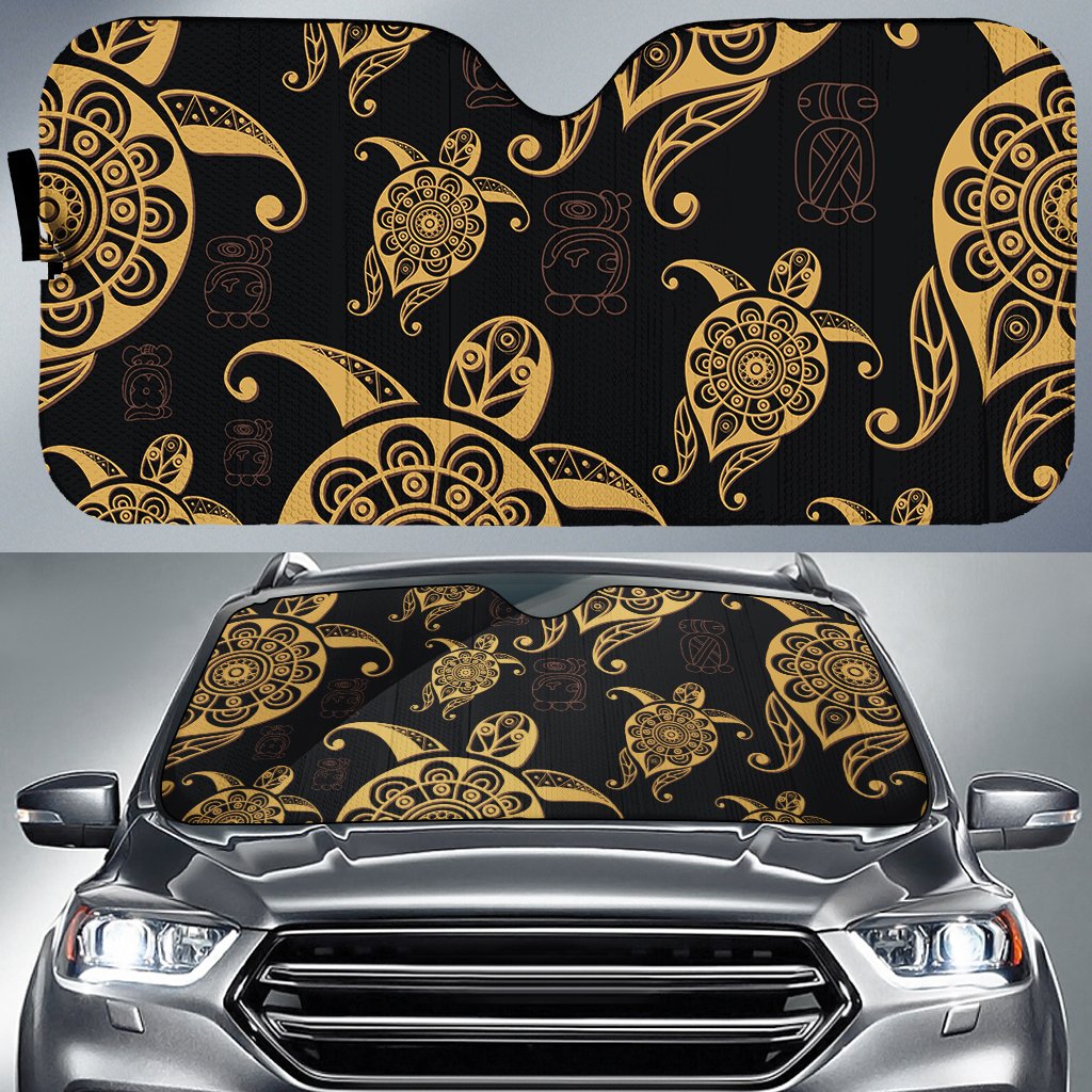 Turtle Pattern Golden Car Sun Shade AH Auto Sun Shade Universal Fit White - Polynesian Pride