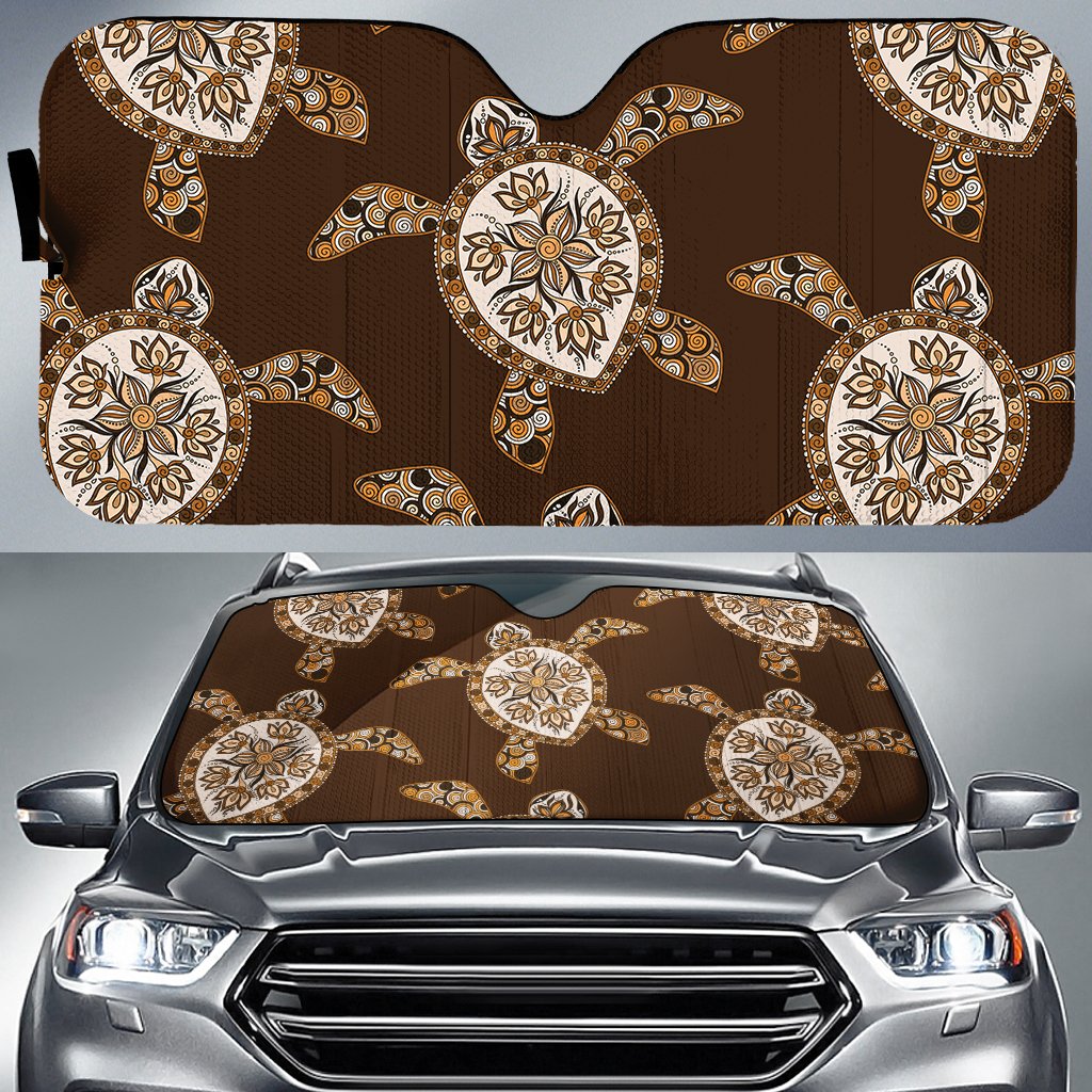 Turtle Plumeria Grown Car Sun Shade AH Auto Sun Shade Universal Fit White - Polynesian Pride