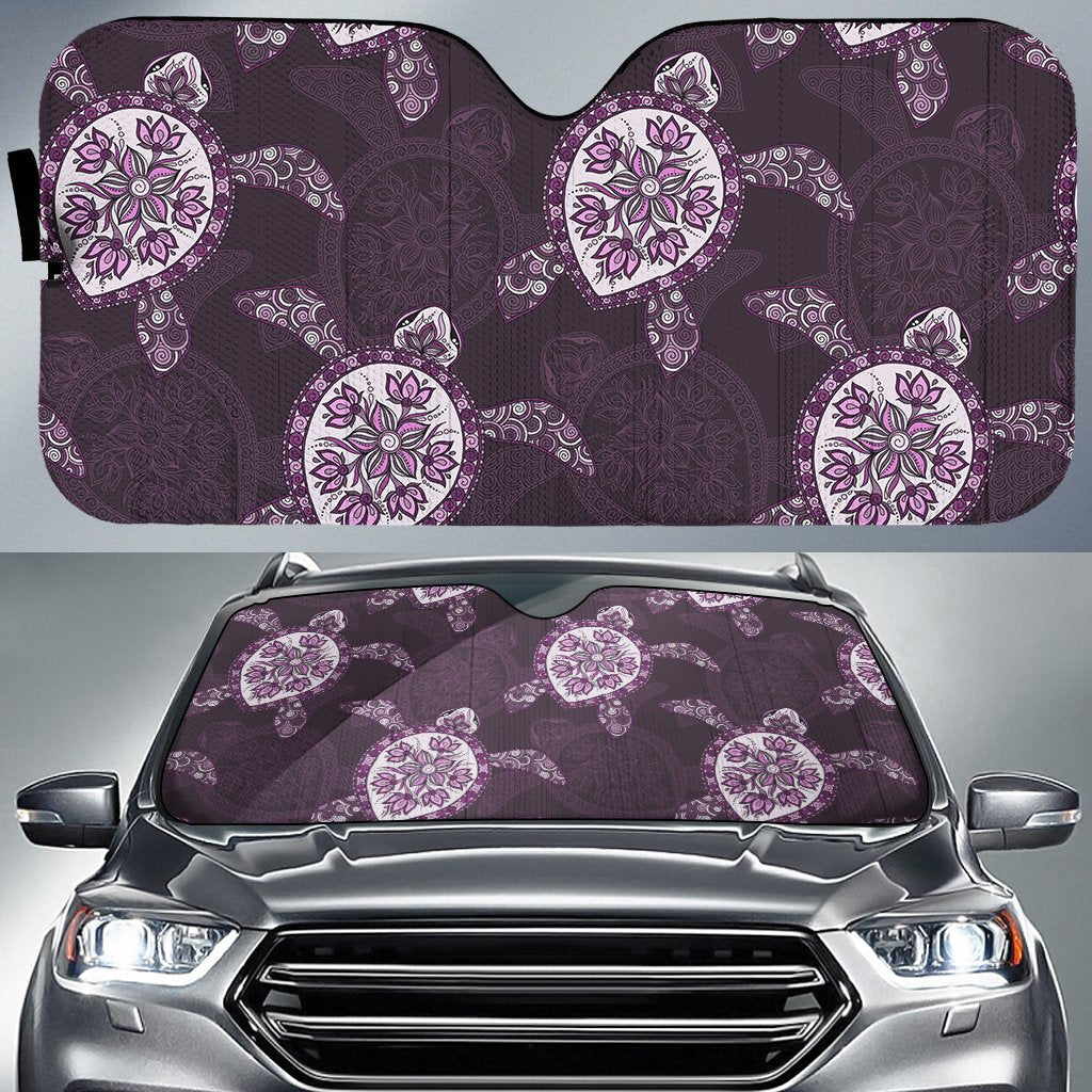 Turtle Plumeria Violet Car Sun Shade AH Auto Sun Shade Universal Fit White - Polynesian Pride
