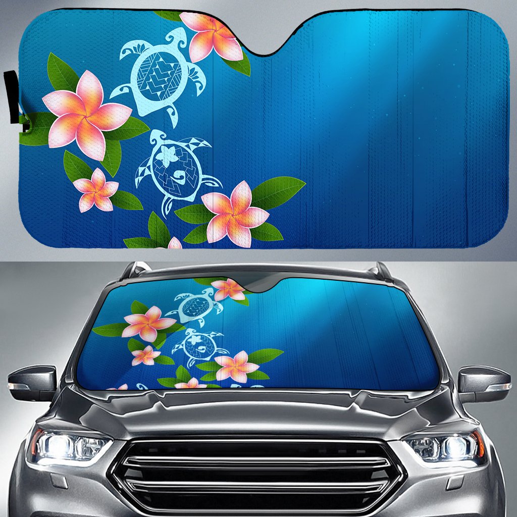 Turtle Polynesian Plumeria Car Sun Shade AH Auto Sun Shade Universal Fit White - Polynesian Pride