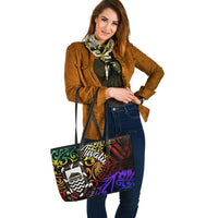 Tuvalu Custom Personalised Leather Tote Bag - Rainbow Polynesian Pattern - Polynesian Pride