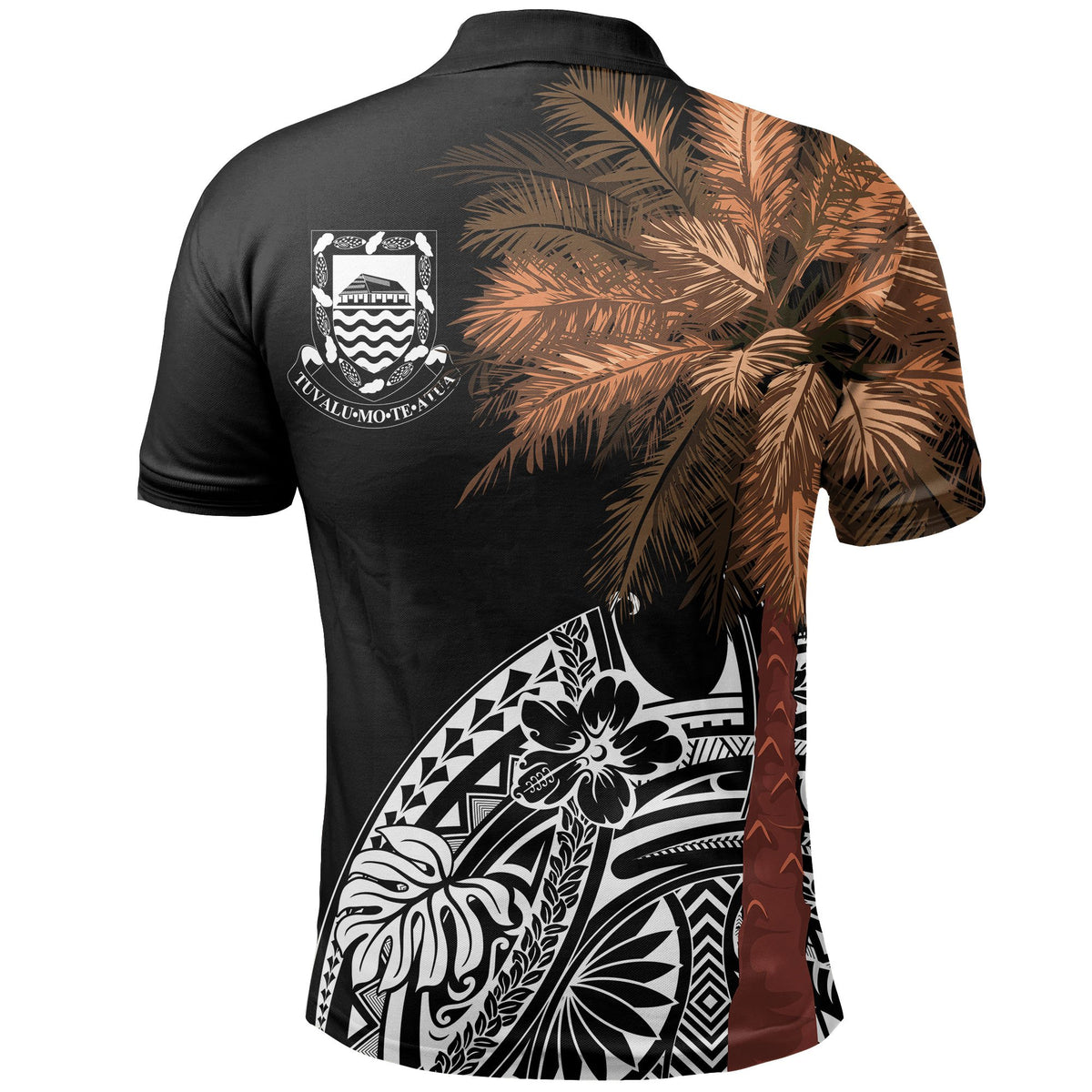 Tuvalu Polo Shirt Polynesian Palm Tree Black - Polynesian Pride