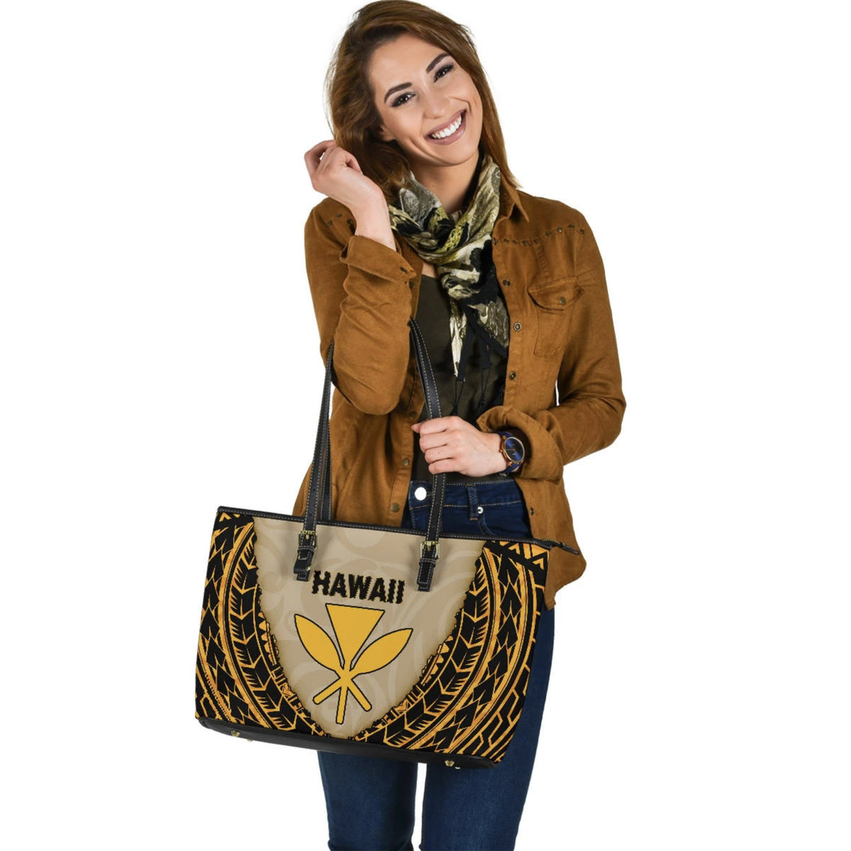 Hawaii Large Leather Tote - Polynesian Wild Style - Polynesian Pride