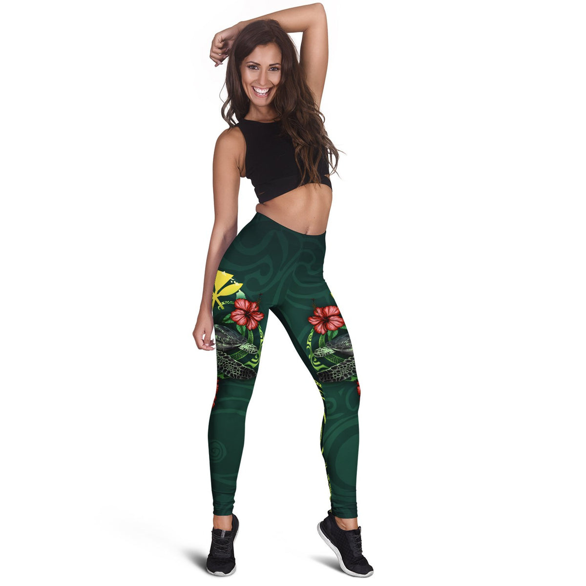 Hawaii Polynesian Leggings - Green Turtle Hibiscus - Polynesian Pride