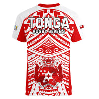Tonga Rugby Sevens V-Neck T Shirt Coat of Arms Tribal Polynesian Pattern LT9 - Polynesian Pride