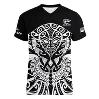 Aotearoa Silver Fern Rugby Sevens V-Neck T Shirt Maori Tribal All Black LT9 Female Blue - Polynesian Pride