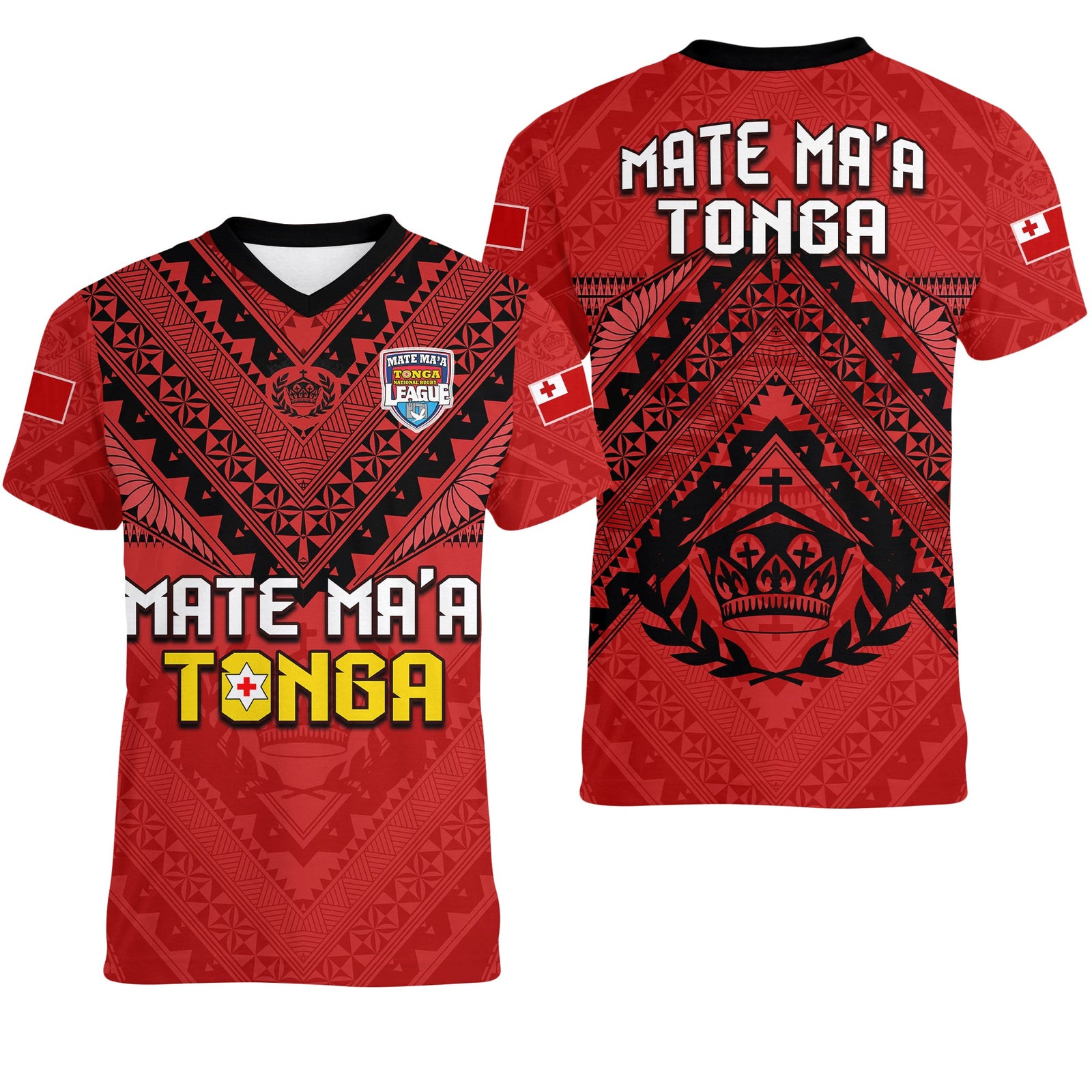 Tonga Rugby MMT V-Neck T Shirt Ngatu Mate Maa Tonga Simple LT13 Female Red - Polynesian Pride