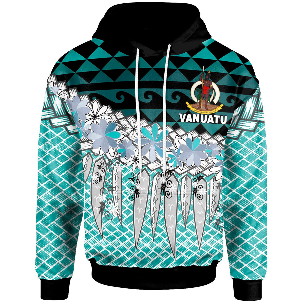 Vanuatu Hoodie Coconut Leaves Weave Pattern Blue Unisex Blue - Polynesian Pride