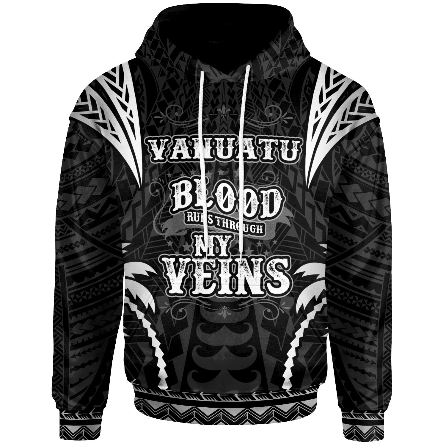 Vanuatu Hoodie Blood Runs Through My Veins Style Black Unisex Black - Polynesian Pride
