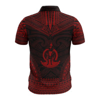 Vanuatu Custom Polo Shirt Vanuatuan Coat Of Arms Polynesian Chief Tattoo Red Version - Polynesian Pride