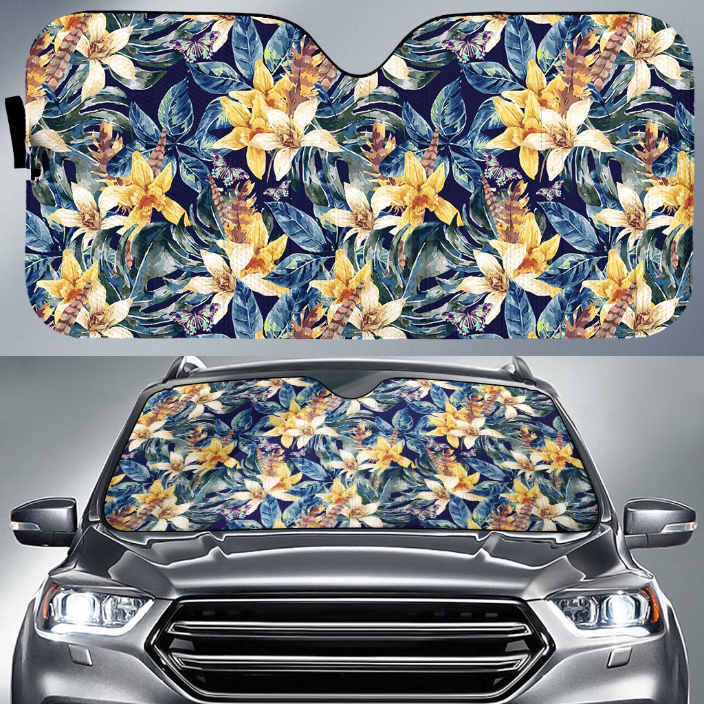 Vintage Floral Hawaii Car Sun Shade Auto Sun Shade Universal Fit White - Polynesian Pride