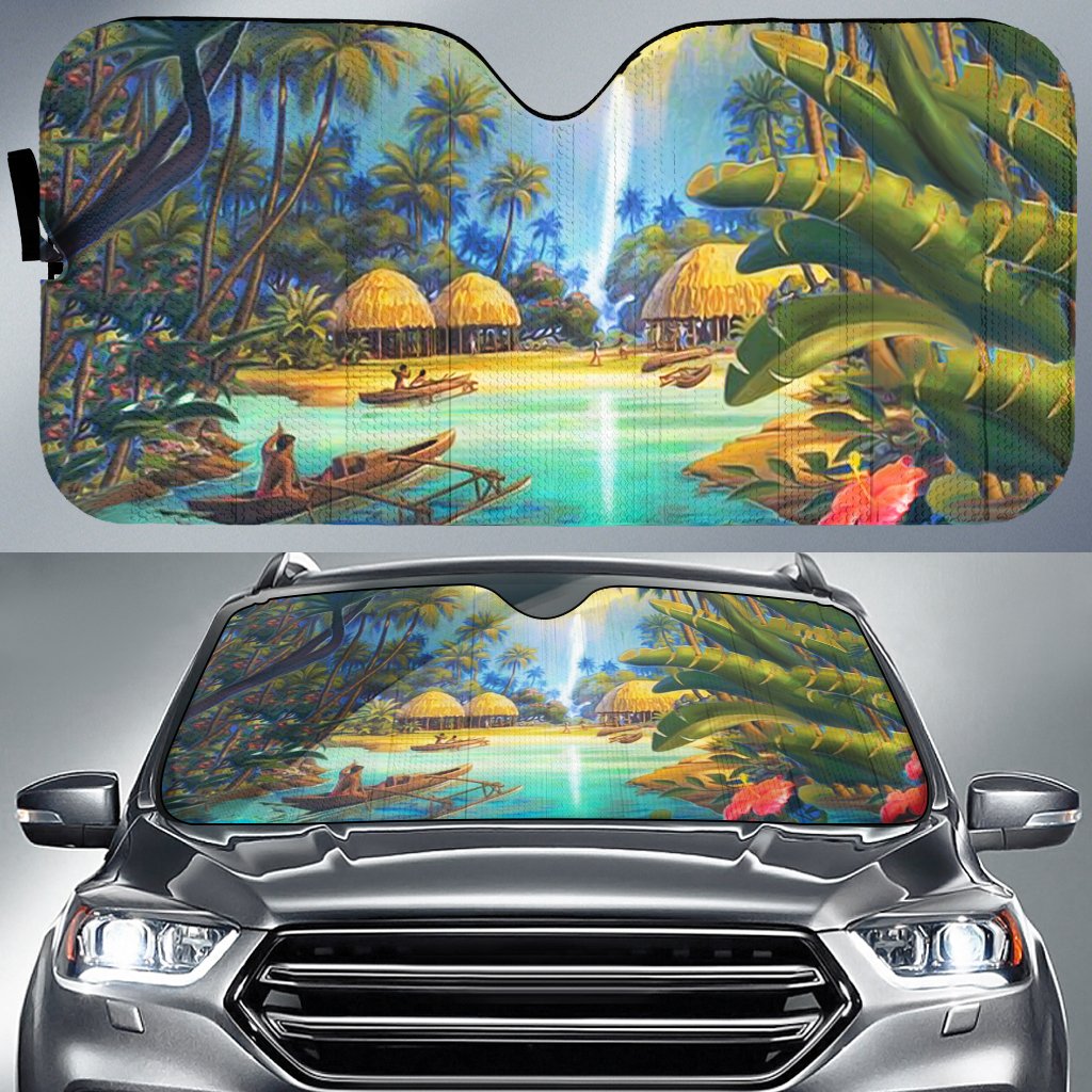 Vintage Village Car Sun Shade AH Auto Sun Shade Universal Fit White - Polynesian Pride