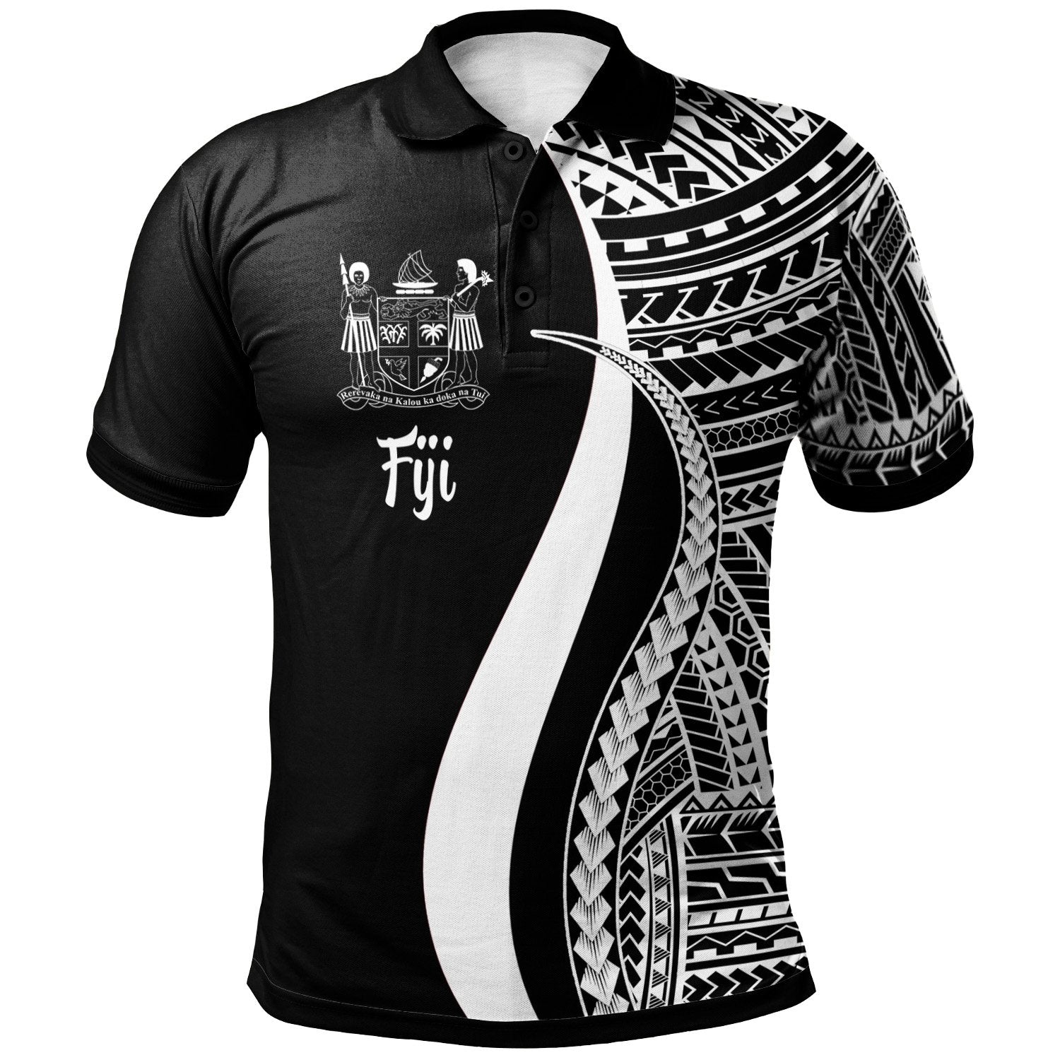 Fiji Polo Shirt White Polynesian Tentacle Tribal Pattern Crest Unisex White - Polynesian Pride