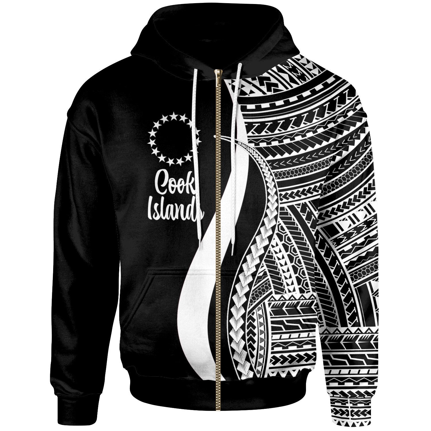 Cook Islands Zip up Hoodie White Tentacle Tribal Pattern Unisex White - Polynesian Pride