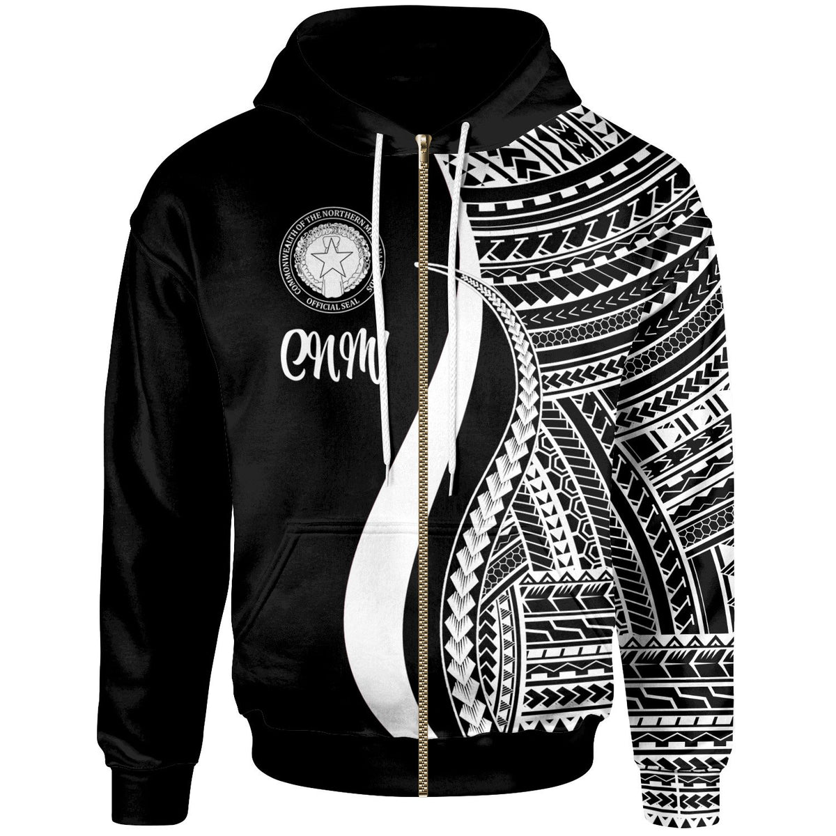 Northern Mariana Islands Zip up Hoodie White Tentacle Tribal Pattern Unisex White - Polynesian Pride