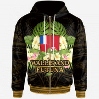 Wallis and Futuna Zip Hoodie Polynesian Gold Patterns Collection Unisex Black - Polynesian Pride