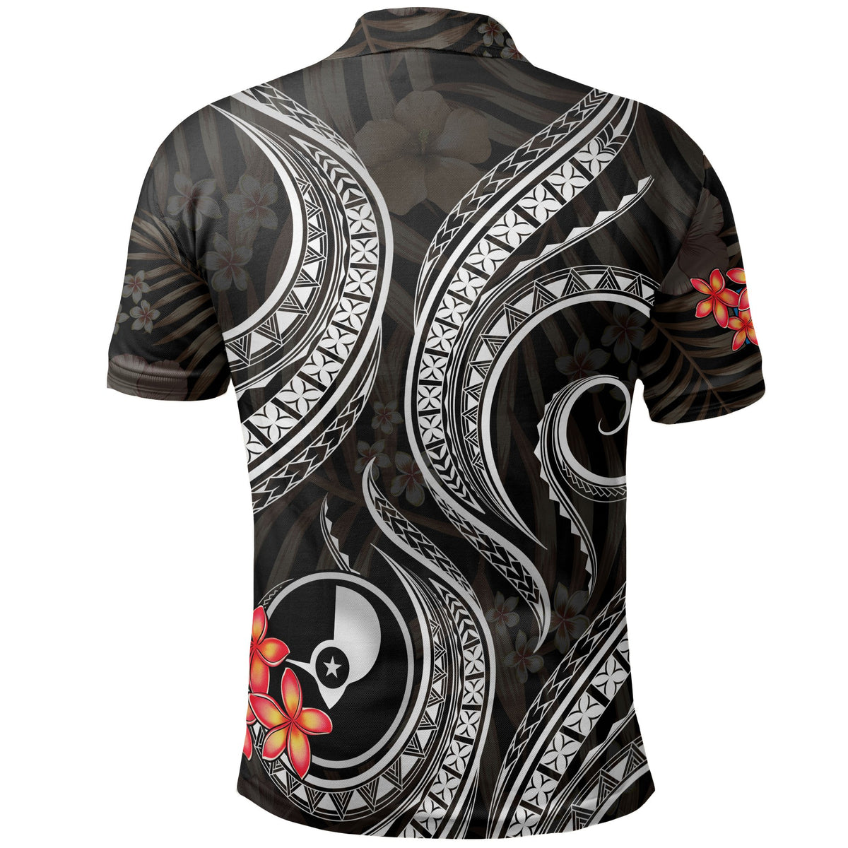 Yap Micronesian Polo Shirt Black Plumeria - Polynesian Pride