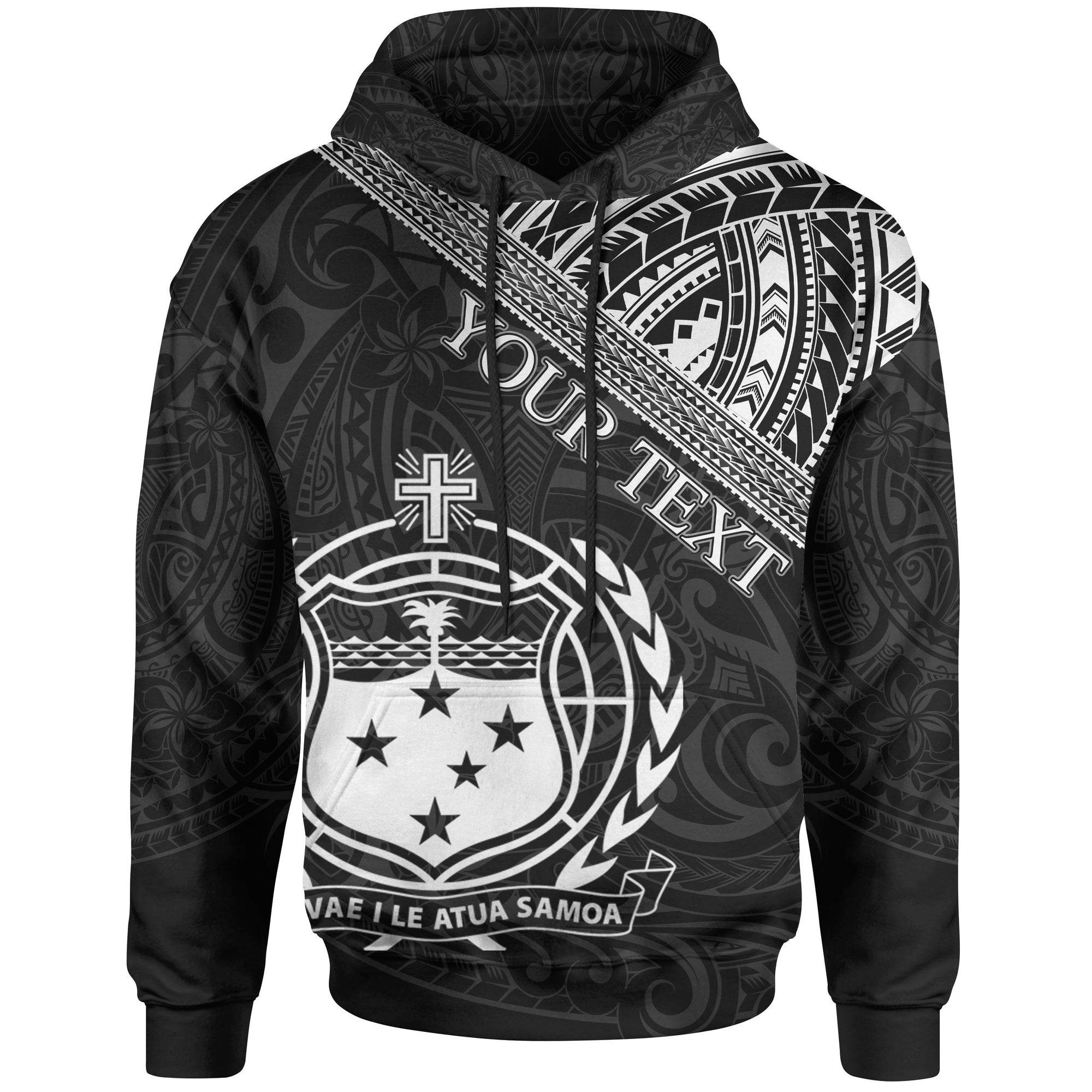 Samoa Custom Hoodie Polynesian Patterns With Coat of rms Unisex Black - Polynesian Pride