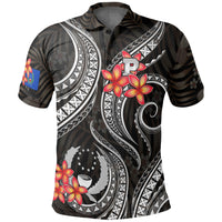 Pohnpei Micronesian Polo Shirt Black Plumeria Unisex BLACK - Polynesian Pride
