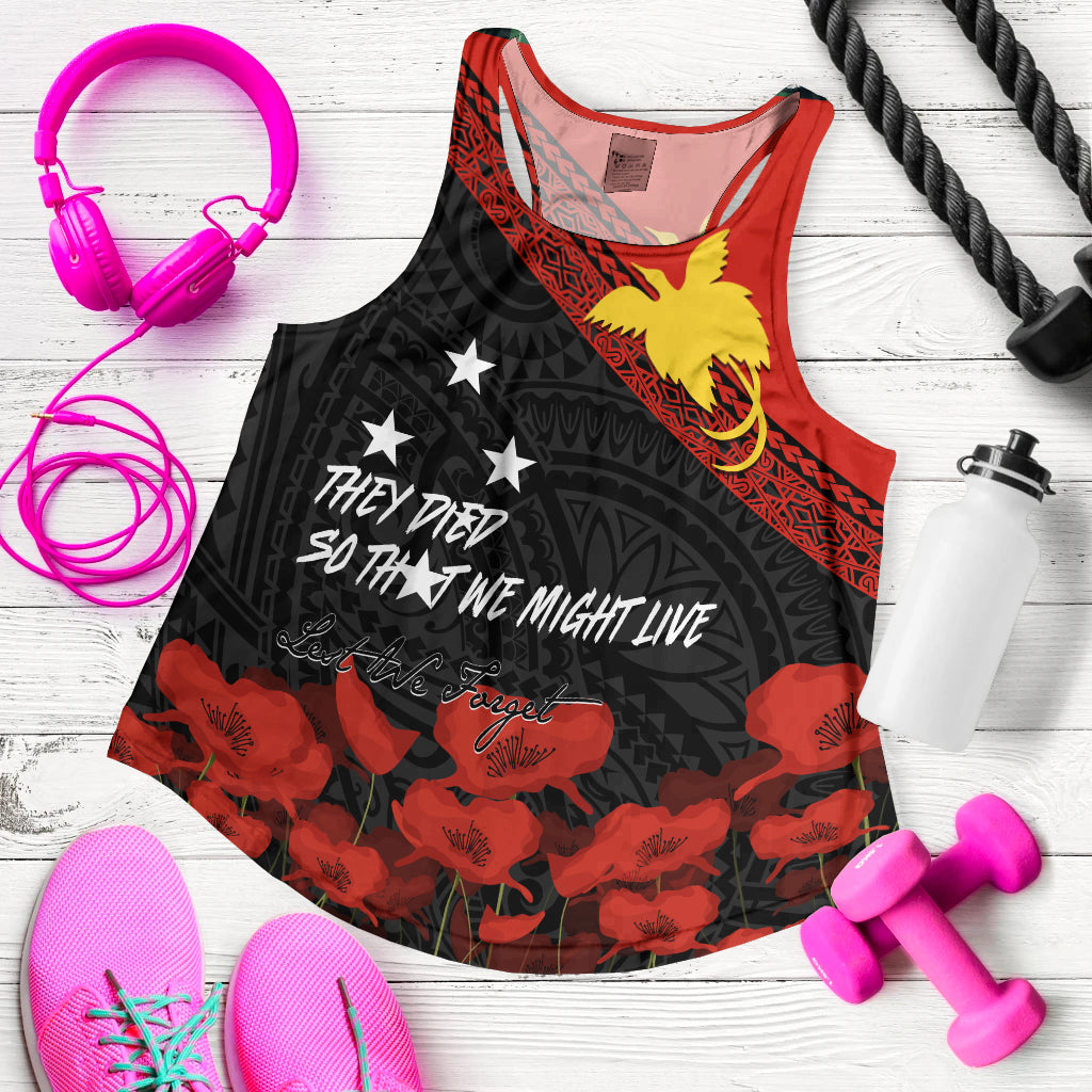 Papua New Guinea Women Racerback Tank PNG Remembrance Day LT7 Black - Polynesian Pride