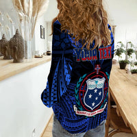 (Custom Personalised) Samoa Tatau Women Casual Shirt Blue Polynesian Proud Samoan LT13 - Polynesian Pride