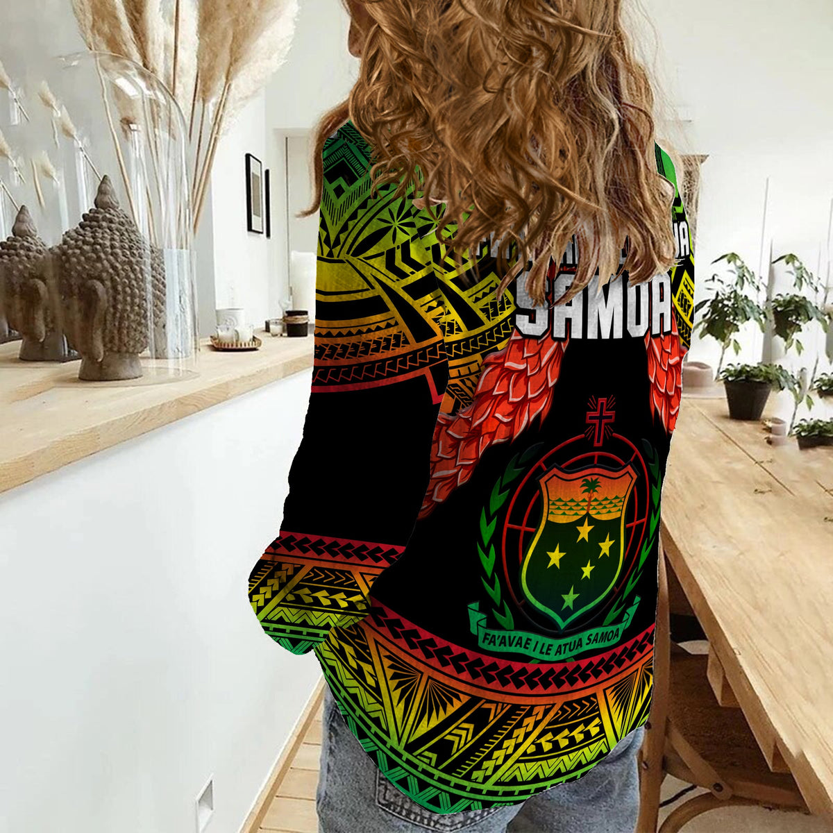 Samoa Rugby Women Casual Shirt Teuila Torch Ginger Gradient Style LT14 - Polynesian Pride