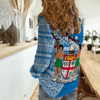 (Custom Personalised) Fiji Women Casual Shirt Fijian Drua Mix Tagimaucia Flower Blue Style LT14 - Polynesian Pride