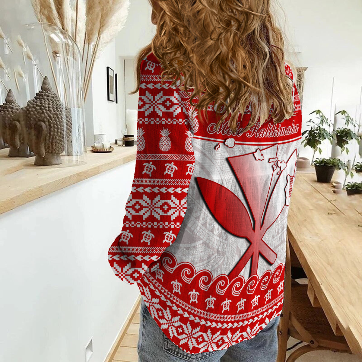 Custom Personalised Hawaii Christmas Women Casual Shirt Kanaka Polynesian Santa Claus Mele Kalikimaka LT14 - Polynesian Pride