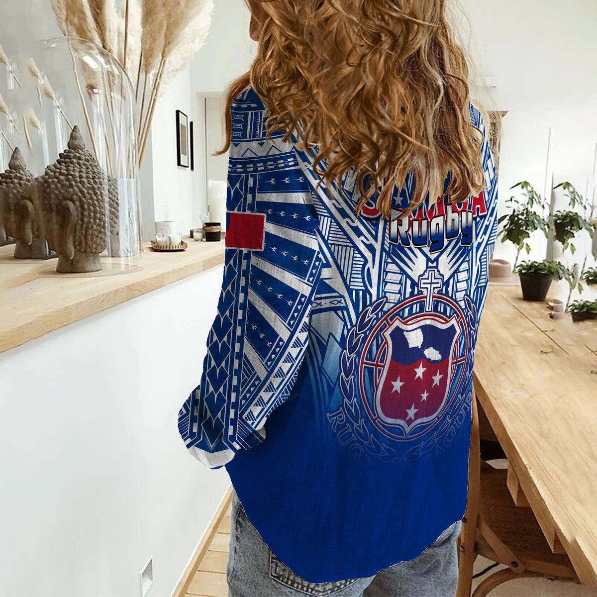 Samoa Rugby Women Casual Shirt Toa Samoa Polynesian Pacific Navy Version LT14 - Polynesian Pride