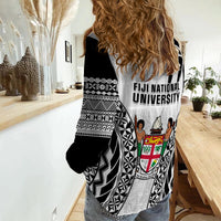 Fiji University Women Casual Shirt National Fijian Tapa Pattern White LT14 - Polynesian Pride