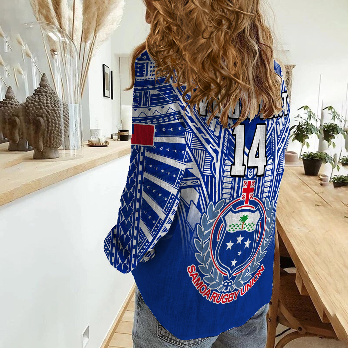 Samoa Rugby Women Causal Shirt Manu Samoa 7s Ginger Blue Polynesian LT14 - Polynesian Pride