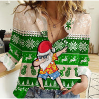 (Custom Personalised) Hawaii Mele Kalikimaka Women Causal Shirt Dabbing Santa Green Merry Christmas LT14 Female Green - Polynesian Pride