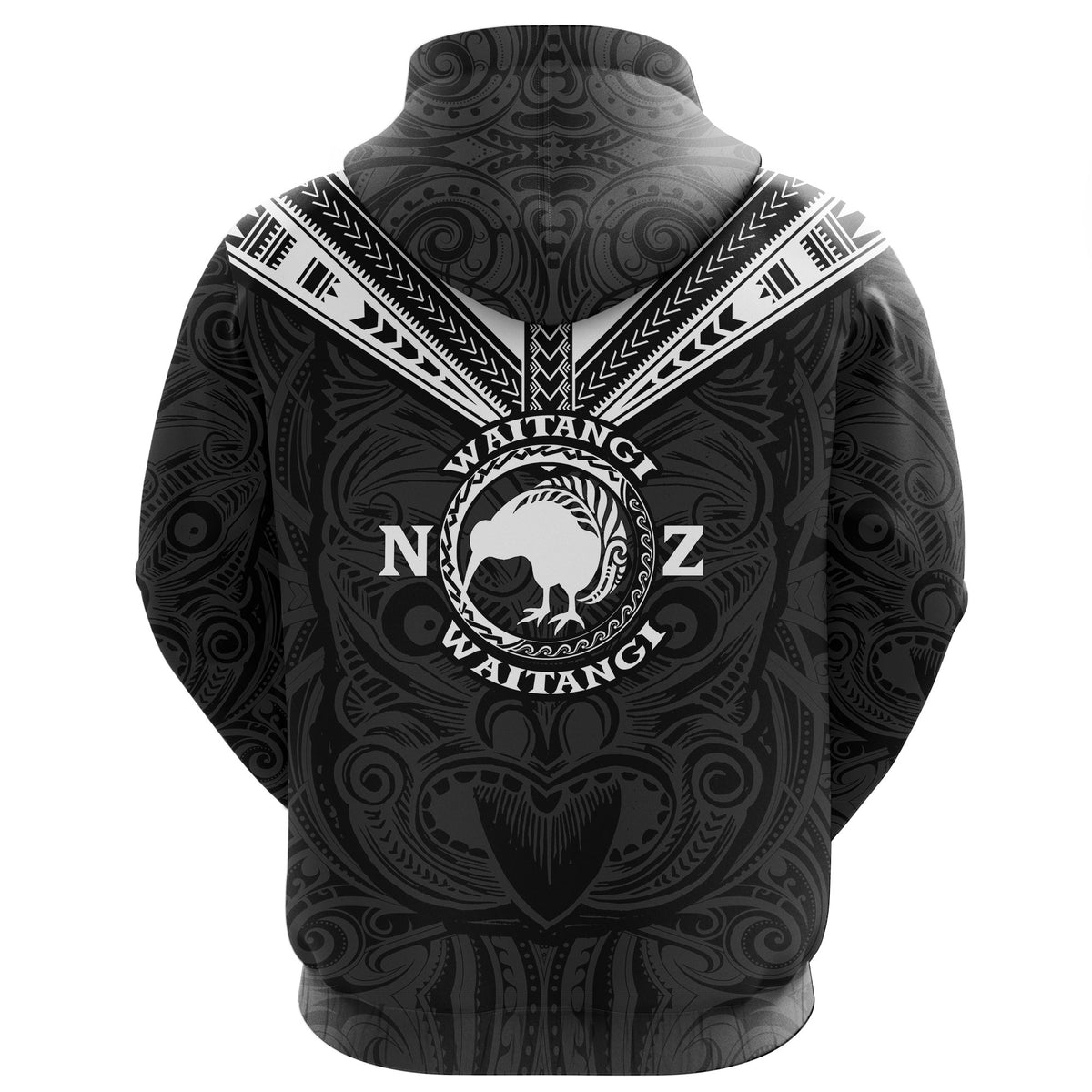 New Zealand Maori Zip Hoodie Waitangi Day Black - Polynesian Pride