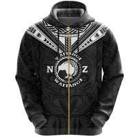 New Zealand Maori Zip Hoodie Waitangi Day Black Unisex Black - Polynesian Pride