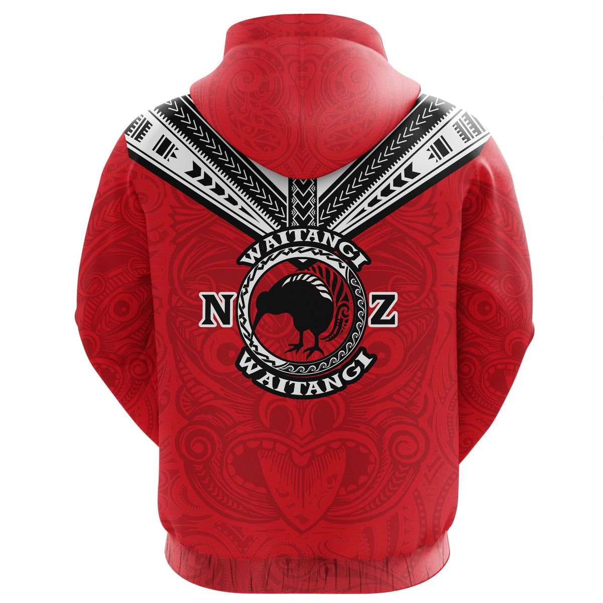 New Zealand Maori Zip Hoodie Waitangi Day Red - Polynesian Pride