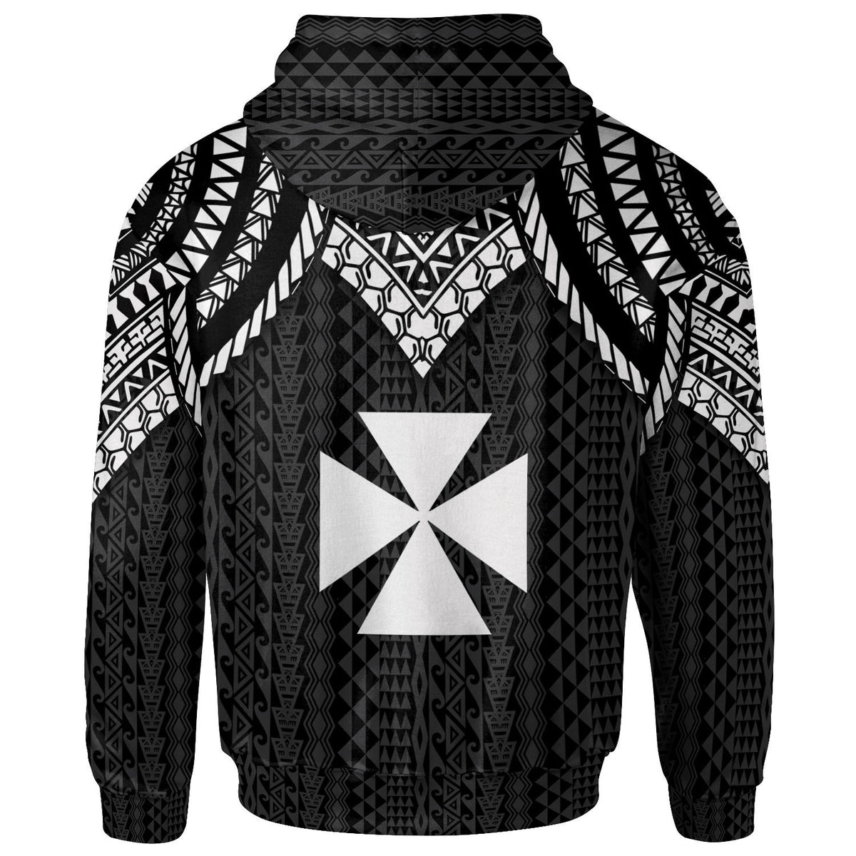 Wallis and Futuna Custom Hoodie Polynesian Armor Style Black - Polynesian Pride