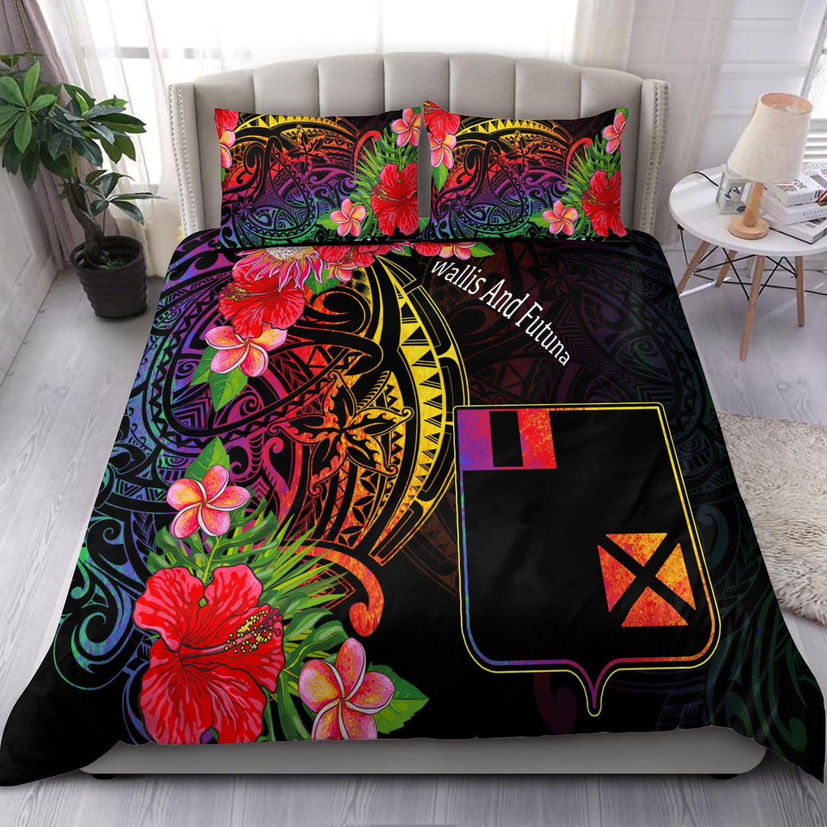 Wallis and Futuna Bedding Set - Tropical Hippie Style Black - Polynesian Pride