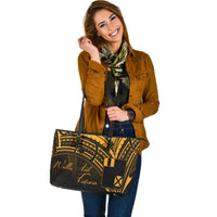 Wallis and Futuna Leather Tote - Gold Color Cross Style - Polynesian Pride