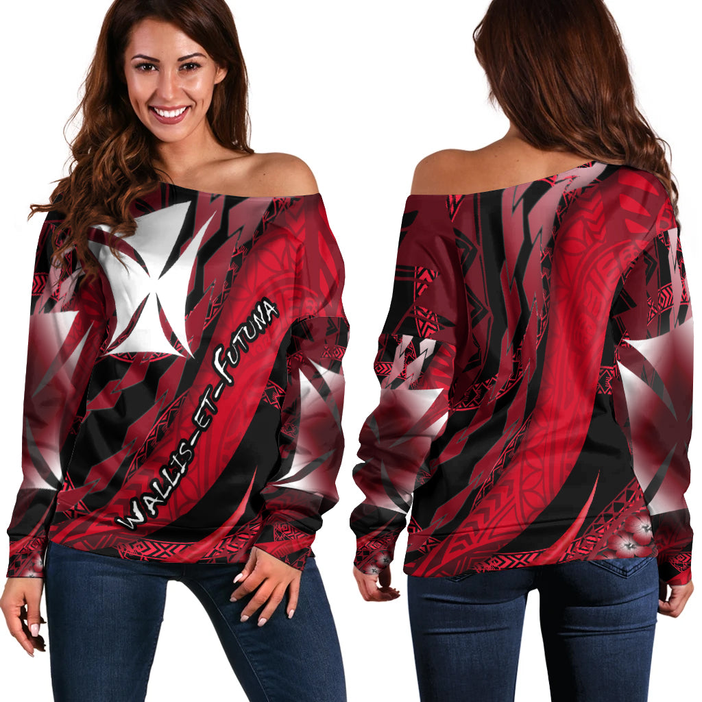 Wallis et Futuna Women Off Shoulder Sweater Artsy Style - Black LT9 Women Black - Polynesian Pride