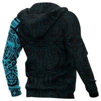 New Zealand Maori Hoodie, Maori Warrior Tattoo Pullover Hoodie Blue - Polynesian Pride