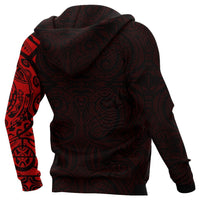 New Zealand Maori Hoodie, Maori Warrior Tattoo Pullover Hoodie Red - Polynesian Pride